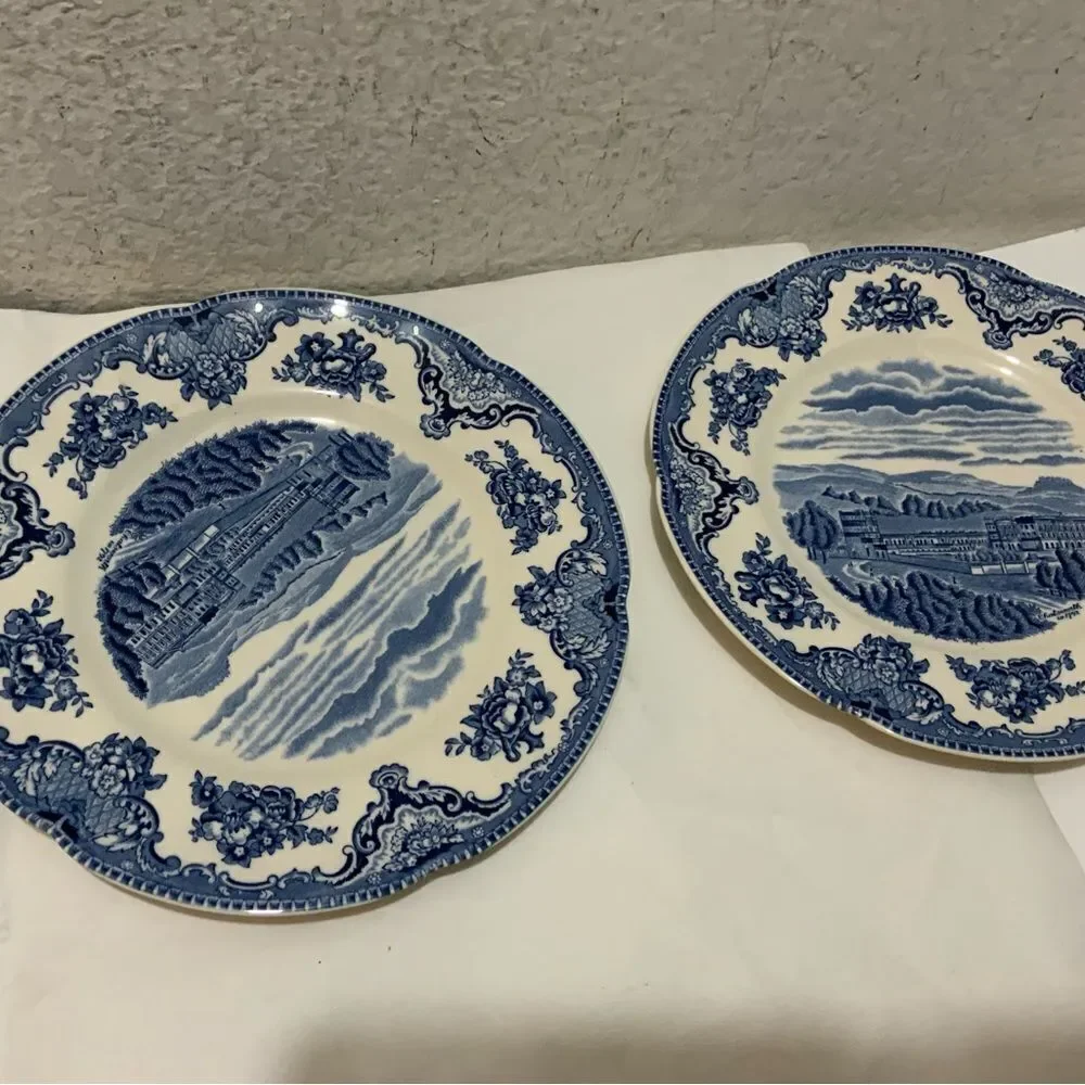 2 Vintage Johnson Bros Old Britain Castles Blarney Castle 8”Plate Blue White G15